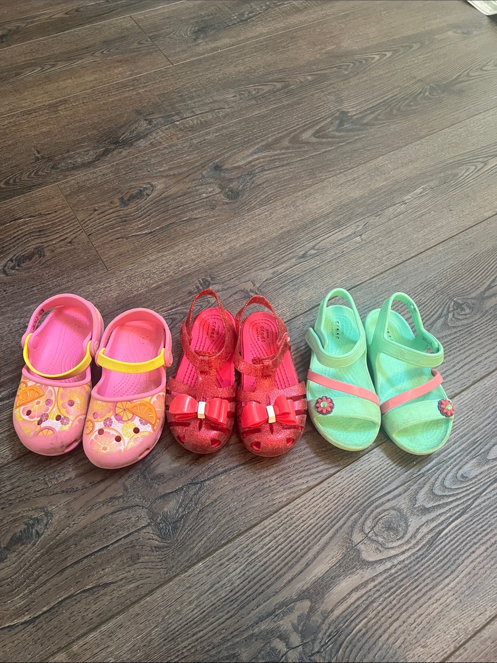 CROCS BUNDLE Kids 10 Mixed Color Jelly Sandal Bundle — Pink, Red & Mint